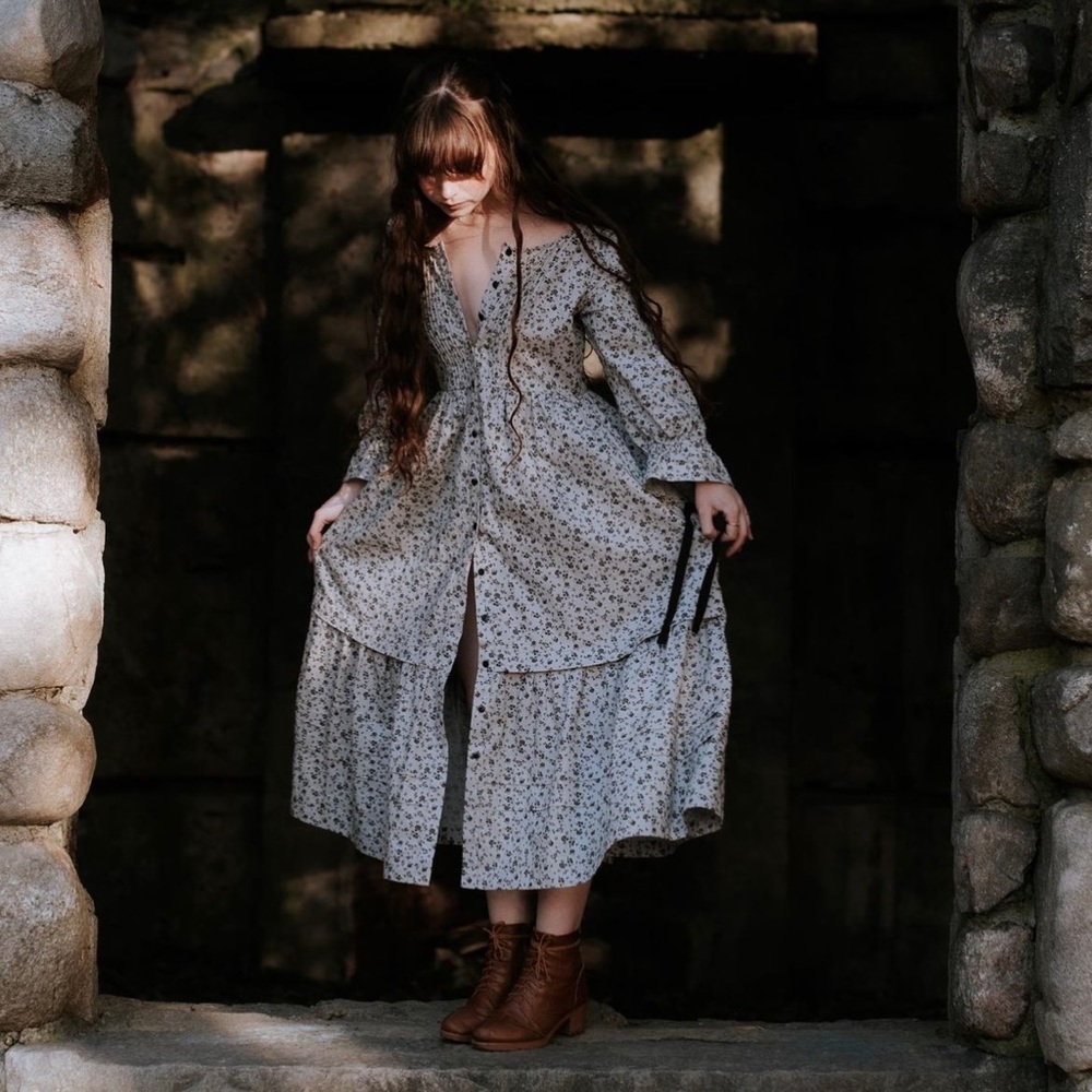 Of Her Own Kind Lennox Dress in Dark Floral Mist, Size XS